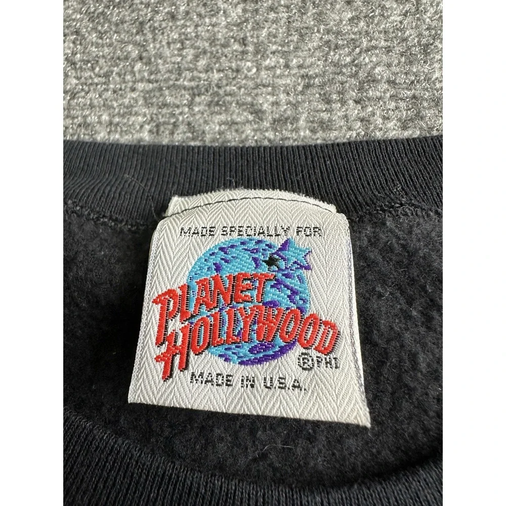Mens 1995 Planet Hollywood Holiday World Cities Black Sweatshirt Made USA Size L